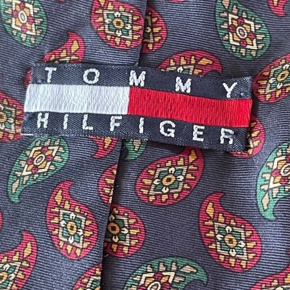 Tommy Hilfiger Y2K Silk Tie Navy  Paisley Red Green and Gold 🎶